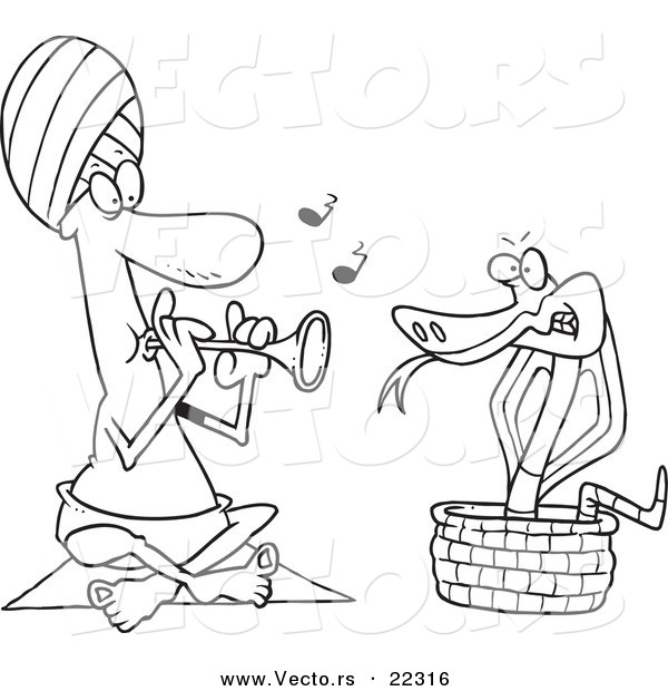 Vector of a Cartoon Snake Charmer - Coloring Page Outline