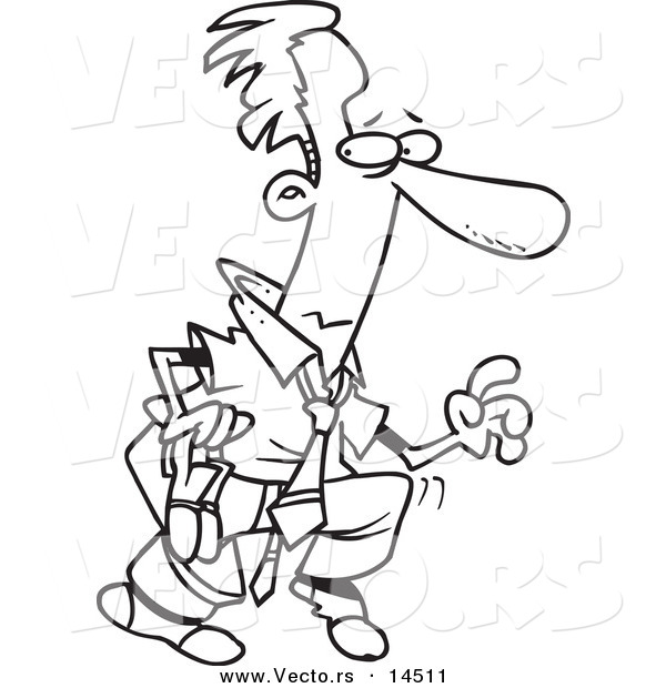 Vector of a Cartoon Sneaky Businessman Tip Toeing Around - Coloring Page Outline