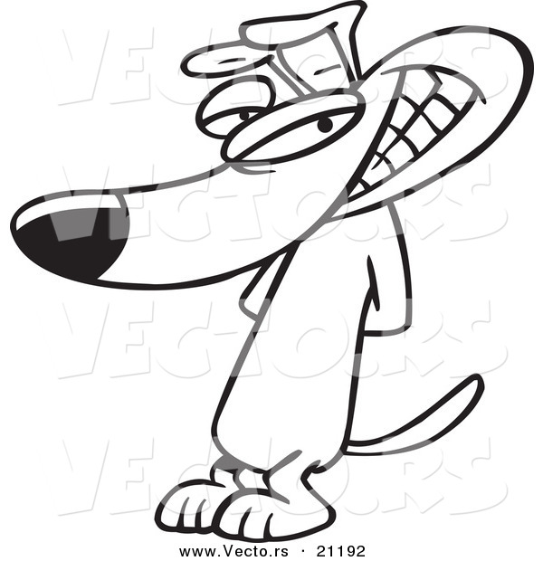 Vector of a Cartoon Sneaky Dog Grinning - Coloring Page Outline