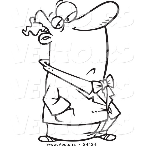 Vector of a Cartoon Snobbish Man with His Nose in the Air - Outlined Coloring Page