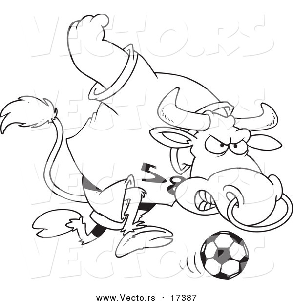 Vector of a Cartoon Soccer Bull - Coloring Page Outline
