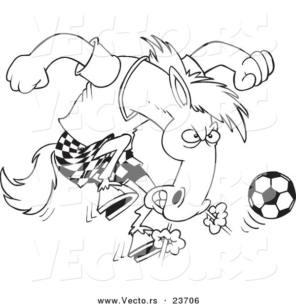 Vector of a Cartoon Soccer Stallion - Coloring Page Outline