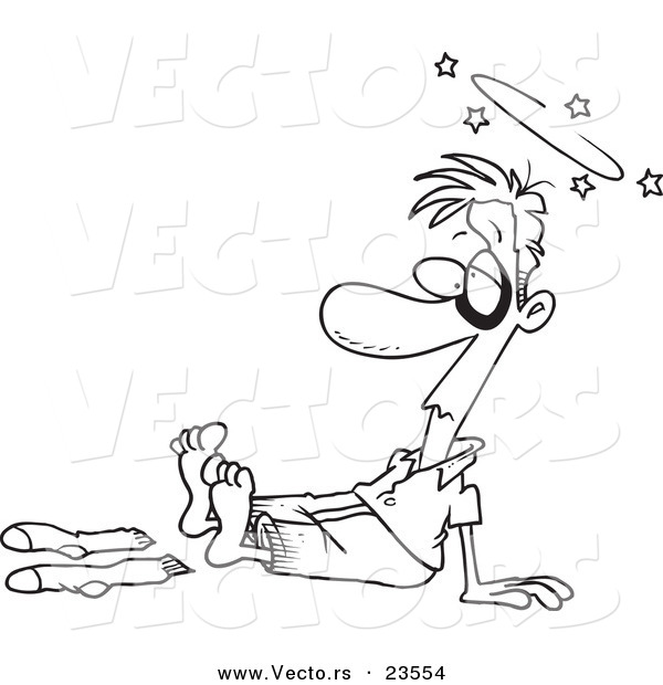 Vector of a Cartoon Socks Knocked off a Guy - Coloring Page Outline