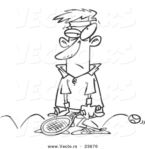 Vector of a Cartoon Sore Tennis Loser - Coloring Page Outline