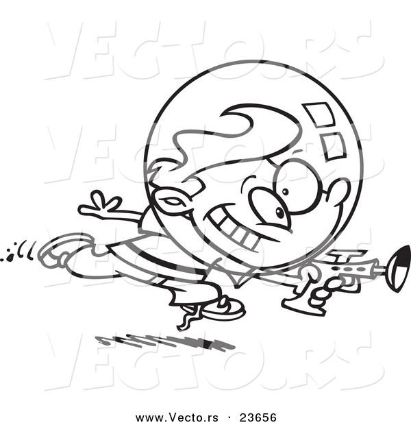 Vector of a Cartoon Space Boy Using a Ray Gun - Coloring Page Outline