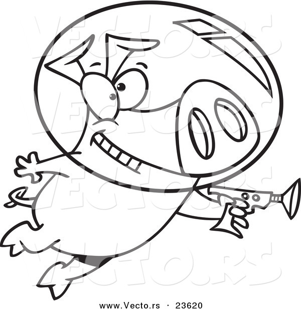 Vector of a Cartoon Space Pig Using a Ray Gun - Coloring Page Outline