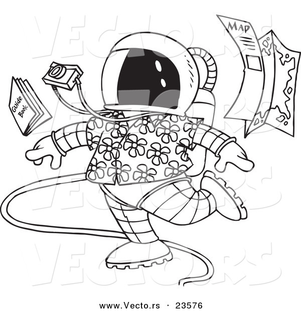Vector of a Cartoon Space Tourist - Coloring Page Outline
