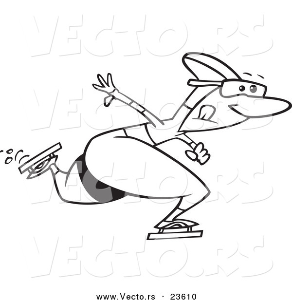Vector of a Cartoon Speed Skater - Coloring Page Outline