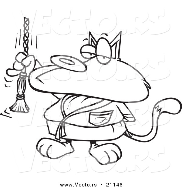 Vector of a Cartoon Spoiled Cat Ringing a Bell - Coloring Page Outline
