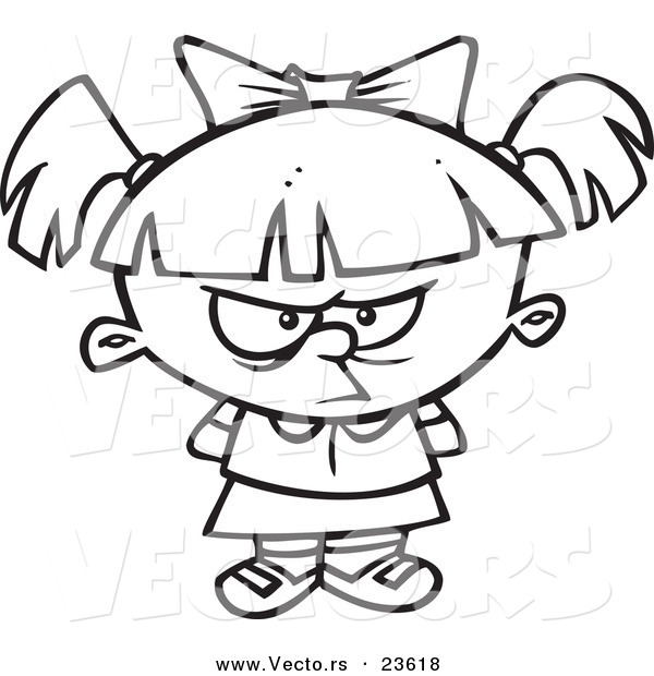 Vector of a Cartoon Spoiled Girl - Coloring Page Outline