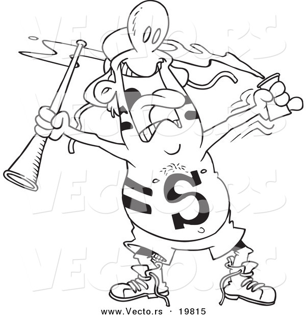 Vector of a Cartoon Sports Fan with Body Paint - Outlined Coloring Page