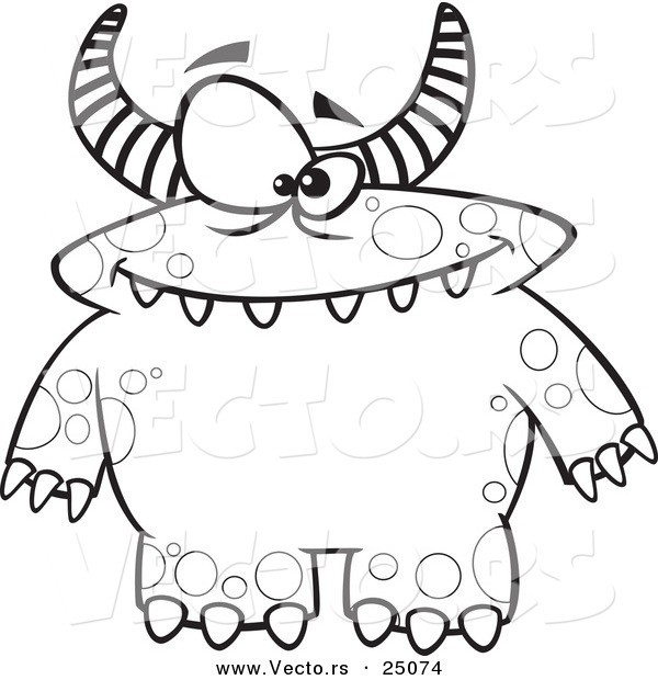 Vector of a Cartoon Spotted and Horned Monster - Outlined Coloring Page