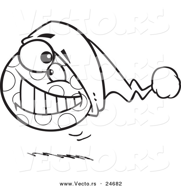 Vector of a Cartoon Spotted Christmas Ball Bouncing - Outlined Coloring Page