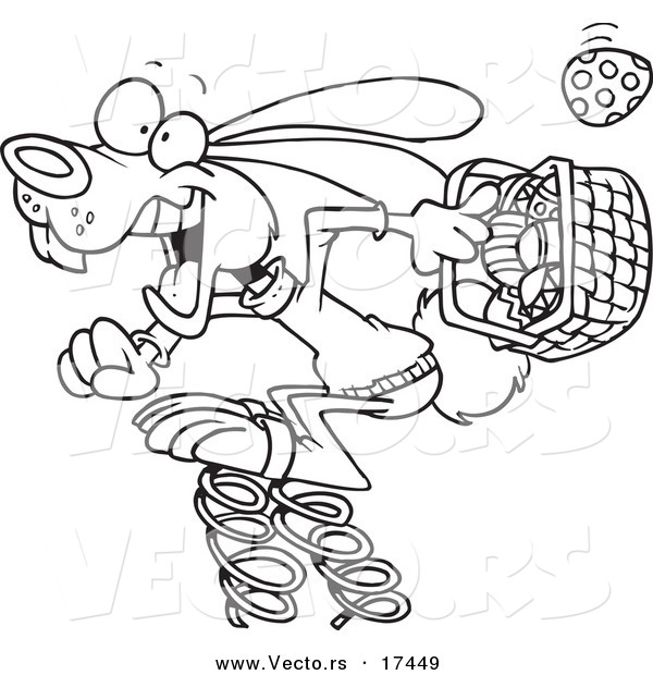 Vector of a Cartoon Springy Easter Bunny - Coloring Page Outline
