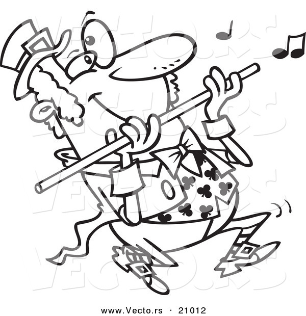 Vector of a Cartoon St Patricks Day Leprechaun Playing a Flute - Coloring Page Outline