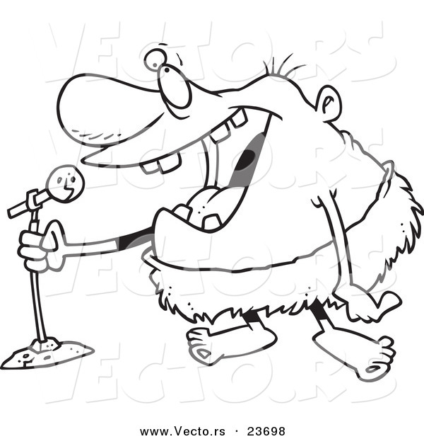 Vector of a Cartoon Stand up Comedian Caveman - Coloring Page Outline