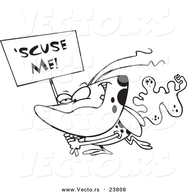 Vector of a Cartoon Stink Bug Carrying a Scuse Me Sign - Coloring Page Outline