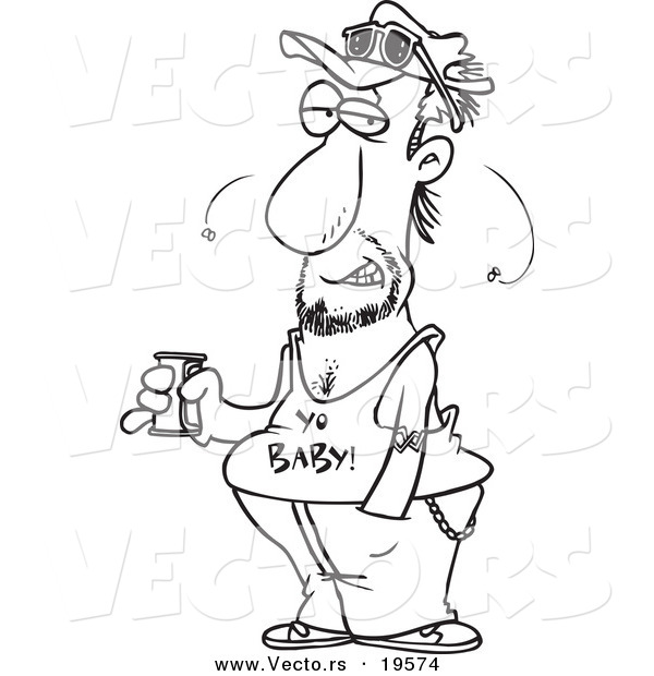 Vector of a Cartoon Stinky Man Holding a Beer - Outlined Coloring Page