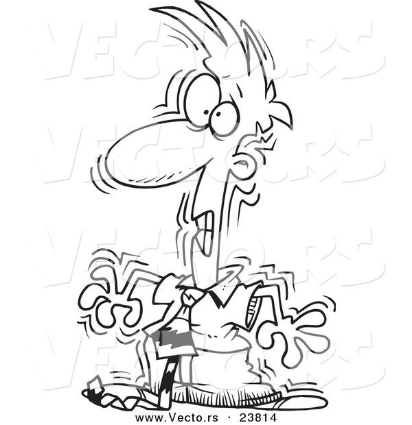Vector of a Cartoon Stressed Businessman Shaking - Coloring Page Outline