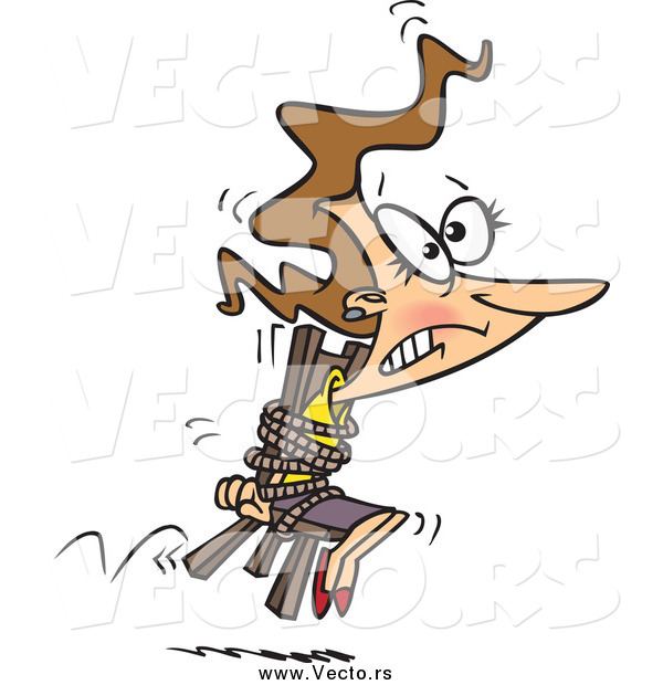 Vector of a Cartoon Stressed Businesswoman Tied to a Chair and Working Overtime