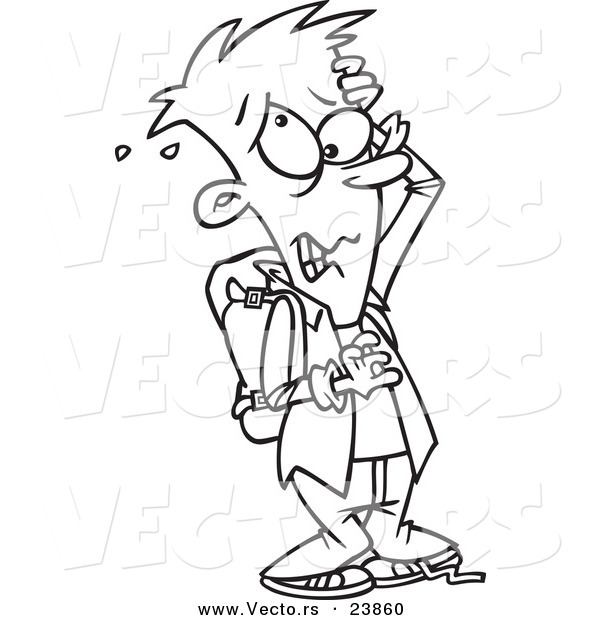 Vector of a Cartoon Stressed School Boy - Coloring Page Outline