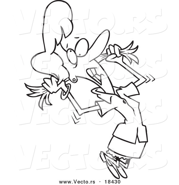 Vector of a Cartoon Stressed Woman Pulling Her Hair - Outlined Coloring Page