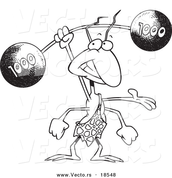Vector of a Cartoon Strong Ant Lifting a Barbell - Outlined Coloring Page