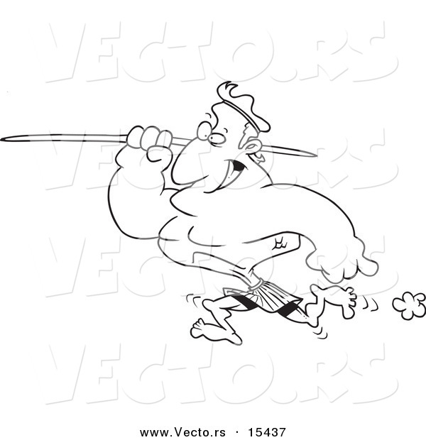 Vector of a Cartoon Strong Javelin Man - Coloring Page Outline