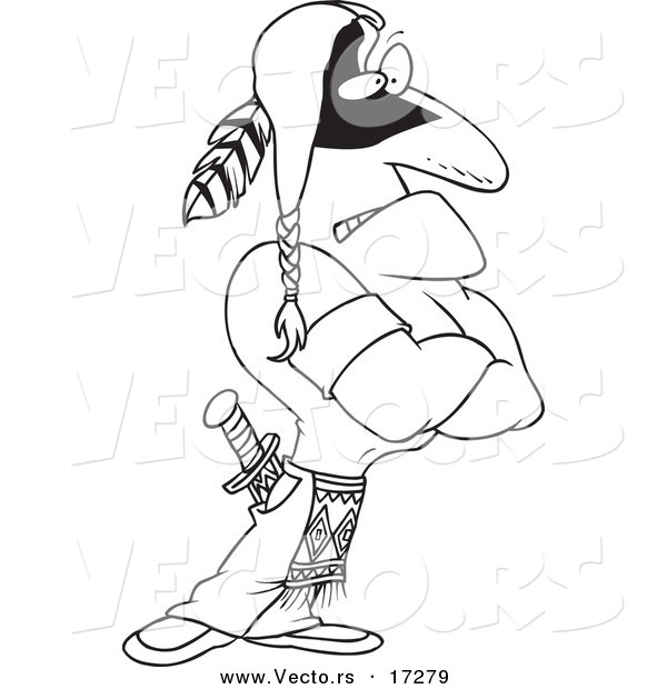 Vector of a Cartoon Strong Native American Brave - Coloring Page Outline