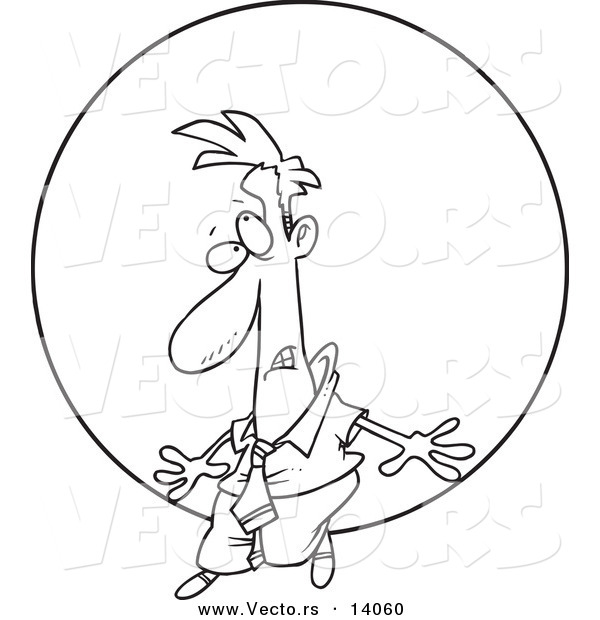 Vector of a Cartoon Struggling Businessman Pushing a Ball Uphill - Coloring Page Outline