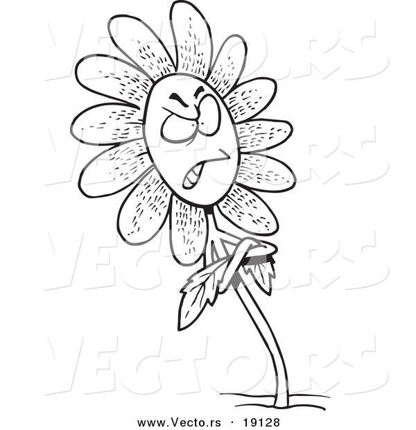 Vector of a Cartoon Stubborn Daisy - Outlined Coloring Page