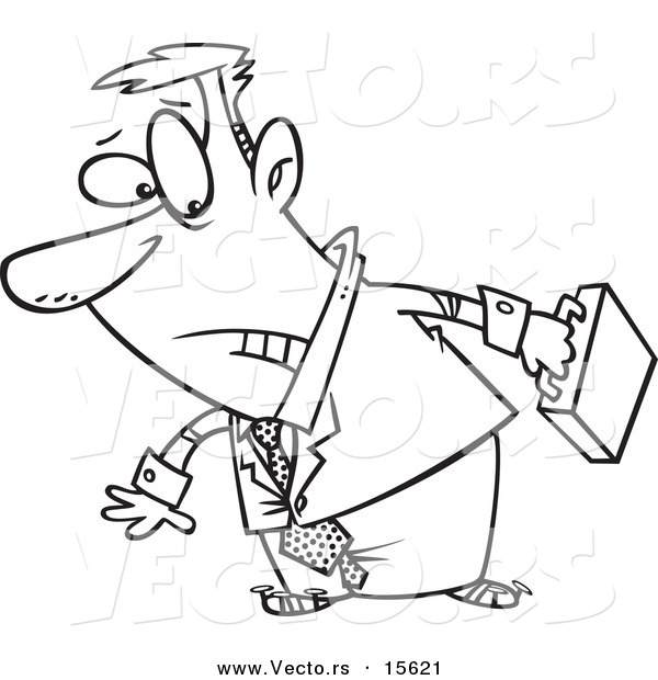 Vector of a Cartoon Stuck Businessman - Coloring Page Outline