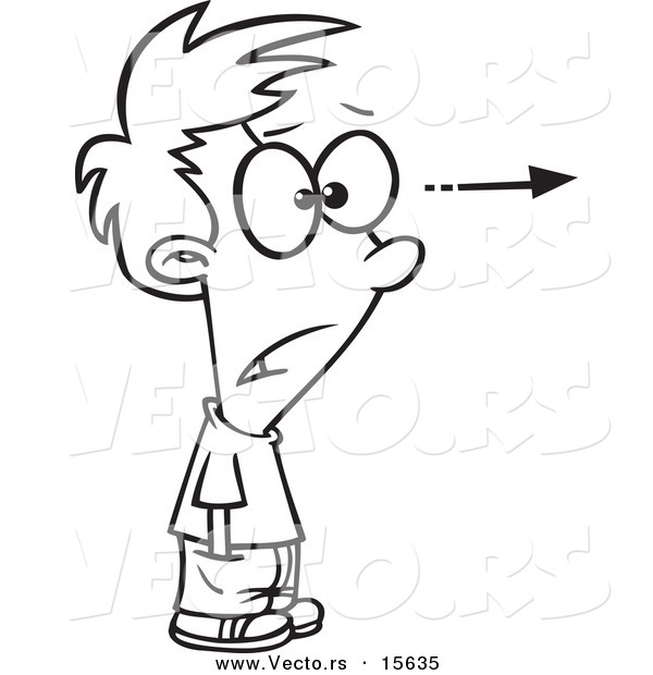 Vector of a Cartoon Stunned Boy Focusing His Attention - Coloring Page Outline