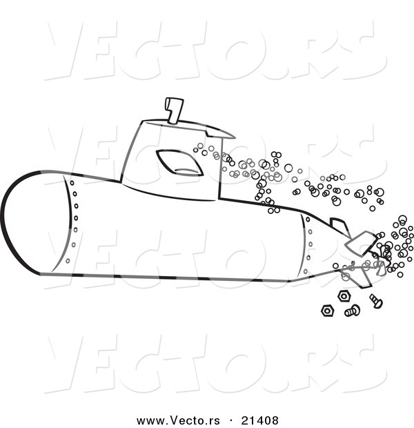 Vector of a Cartoon Submerged Submarine - Outlined Coloring Page