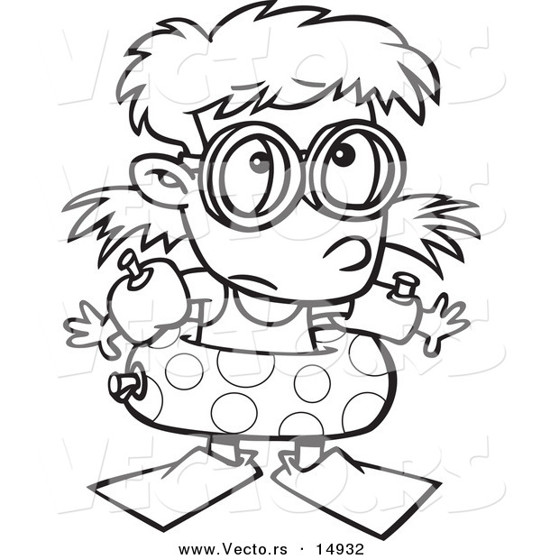 Vector of a Cartoon Summer Girl over Prepared for Swimming - Coloring Page Outline