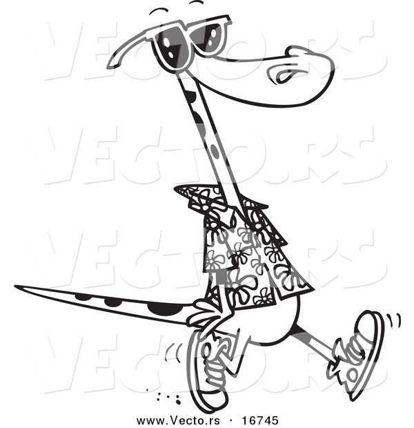Vector of a Cartoon Summer Lizard Walking on a Beach - Coloring Page Outline