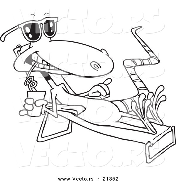 Vector of a Cartoon Sun Bathing Lizard - Outlined Coloring Page
