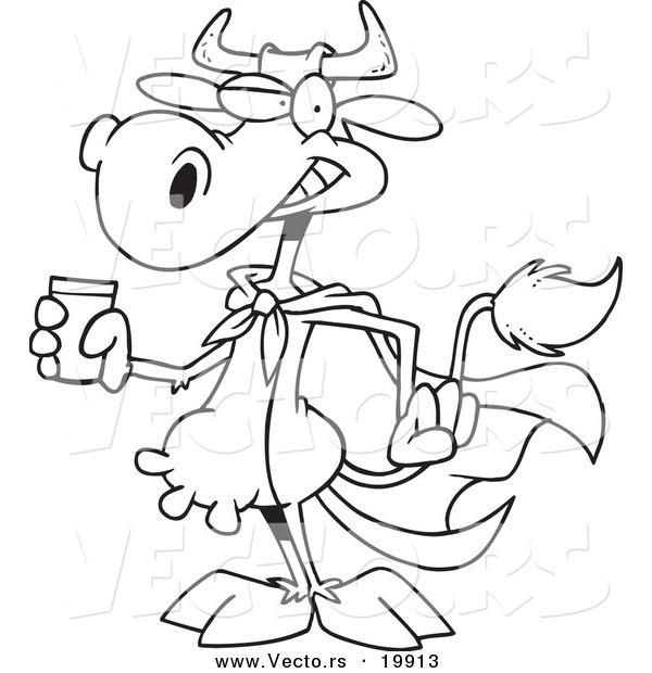 Vector of a Cartoon Super Cow Holding a Glass of Milk - Outlined Coloring Page