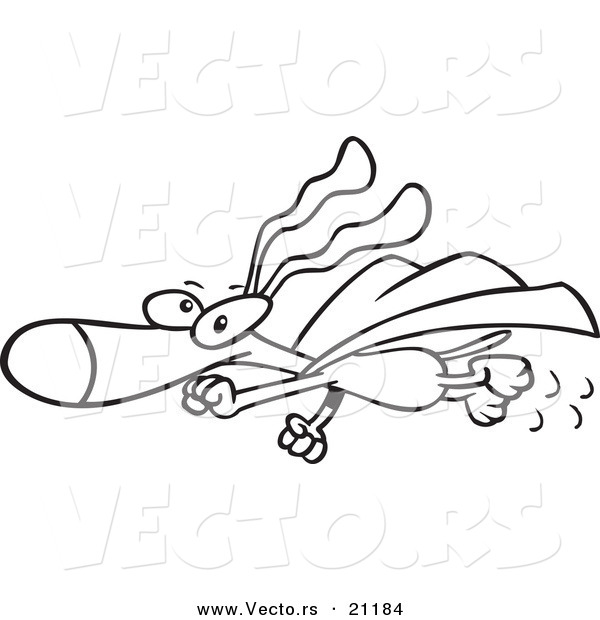 Vector of a Cartoon Super Dog Flying in a Cape - Coloring Page Outline