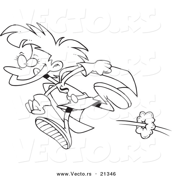 Vector of a Cartoon Super Girl Running - Outlined Coloring Page