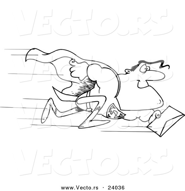 Vector of a Cartoon Super Man Rushing a Letter - Coloring Page Outline