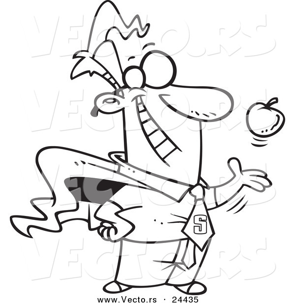 Vector of a Cartoon Super Man Tossing and Catching an Apple - Outlined Coloring Page