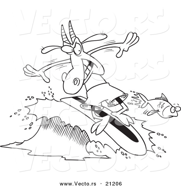 Vector of a Cartoon Surfer Goat - Coloring Page Outline