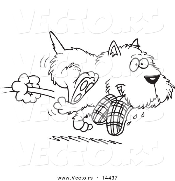 Vector of a Cartoon Terrier Dog Stealing Slippers - Coloring Page Outline