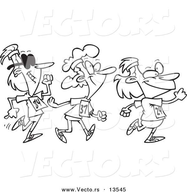 Vector of a Cartoon Three Lady Walkers - Coloring Page Outline