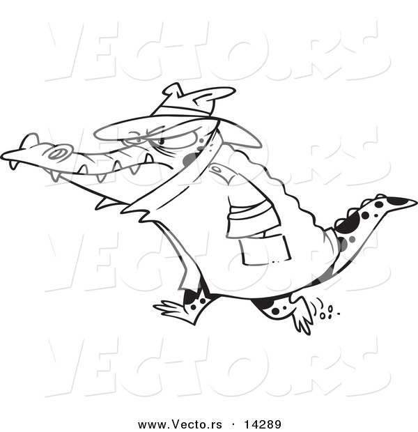 Vector of a Cartoon Thug Crocodile in a Hat and Coat - Coloring Page Outline