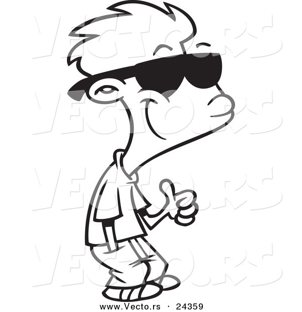Vector of a Cartoon Thumbs up Boy with Shades - Outlined Coloring Page