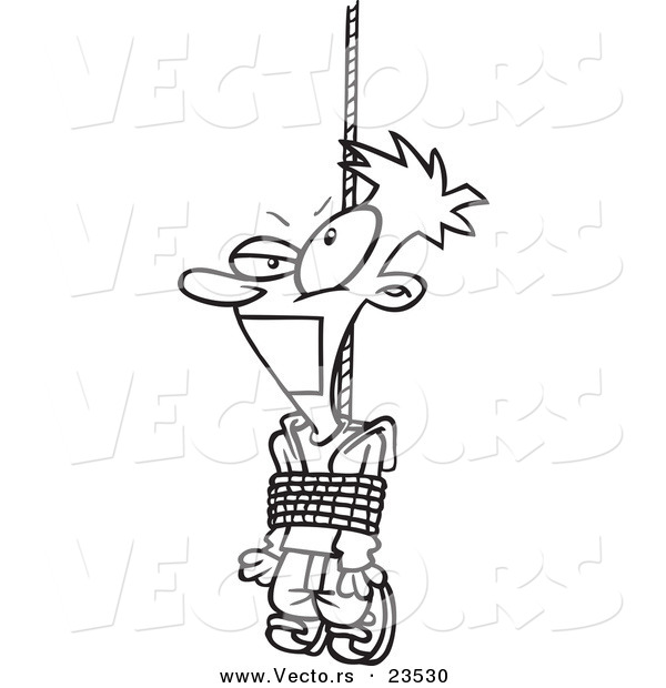 Vector of a Cartoon Tied and Gagged Guy - Coloring Page Outline
