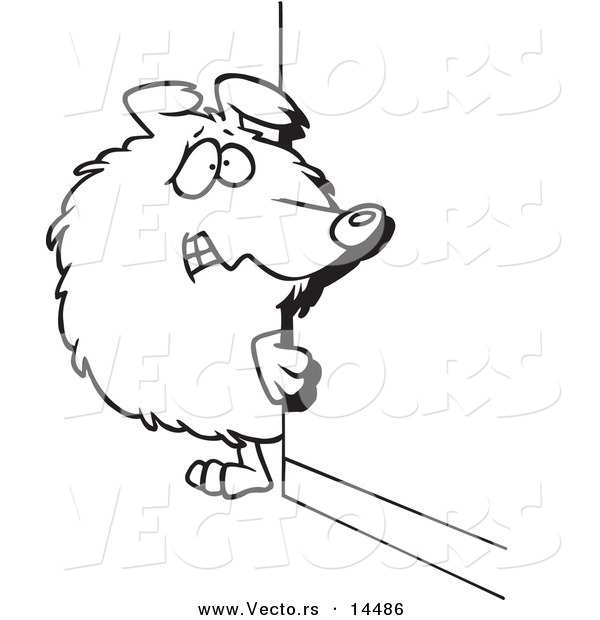 Vector of a Cartoon Timid Collie Dog Looking Around a Corner - Coloring Page Outline