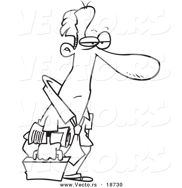 Vector of a Cartoon Tired Businessman Heading Home - Outlined Coloring Page